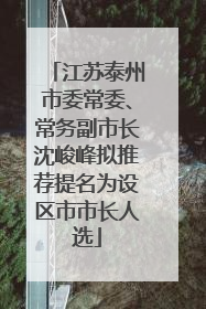 江苏泰州市委常委、常务副市长沈峻峰拟推荐提名为设区市市长人选